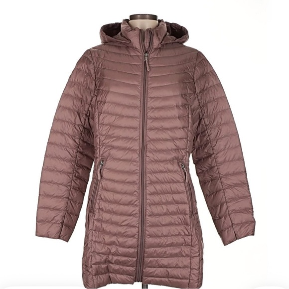 32 Degrees Women's Large 3/4 Length Hooded Puffer Jacket - Med Purple - Picture 1 of 6